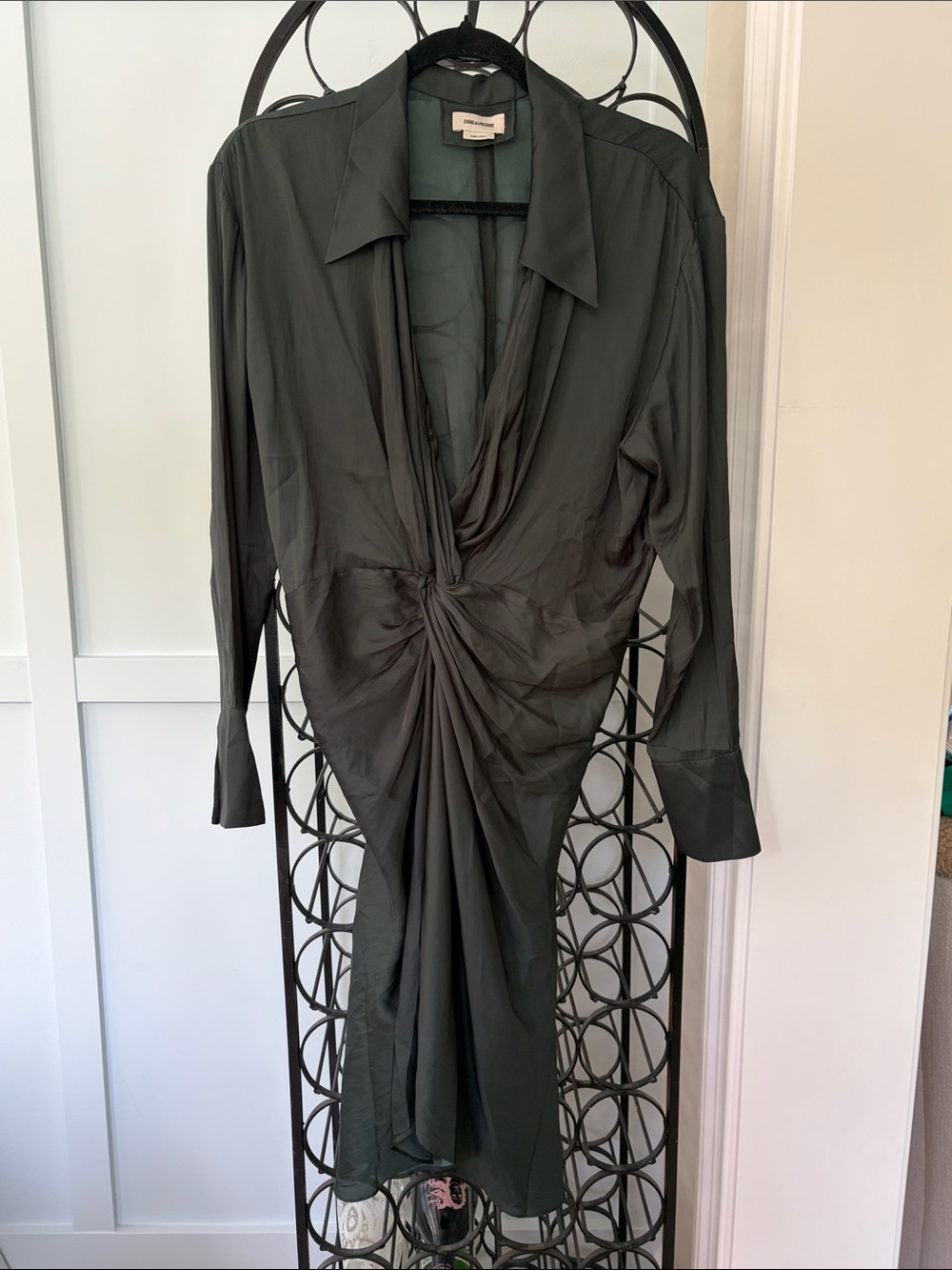 Zadig & Voltaire Forrest Green Long-Sleeve Twist-Front Shirt Dress